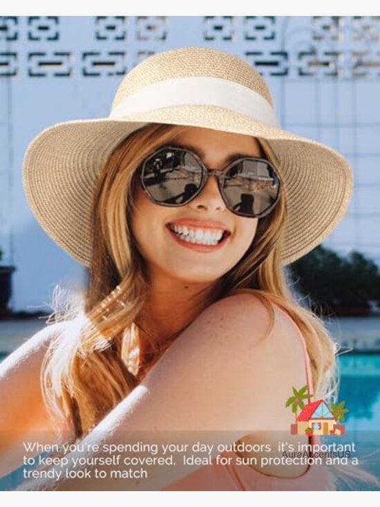 Straw Sun Hat with UPF 80+ Wide Brim Foldable Travel Beach Hat main image 5